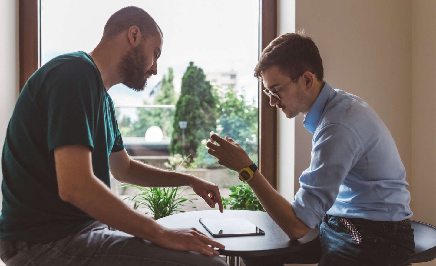 Two men discussing