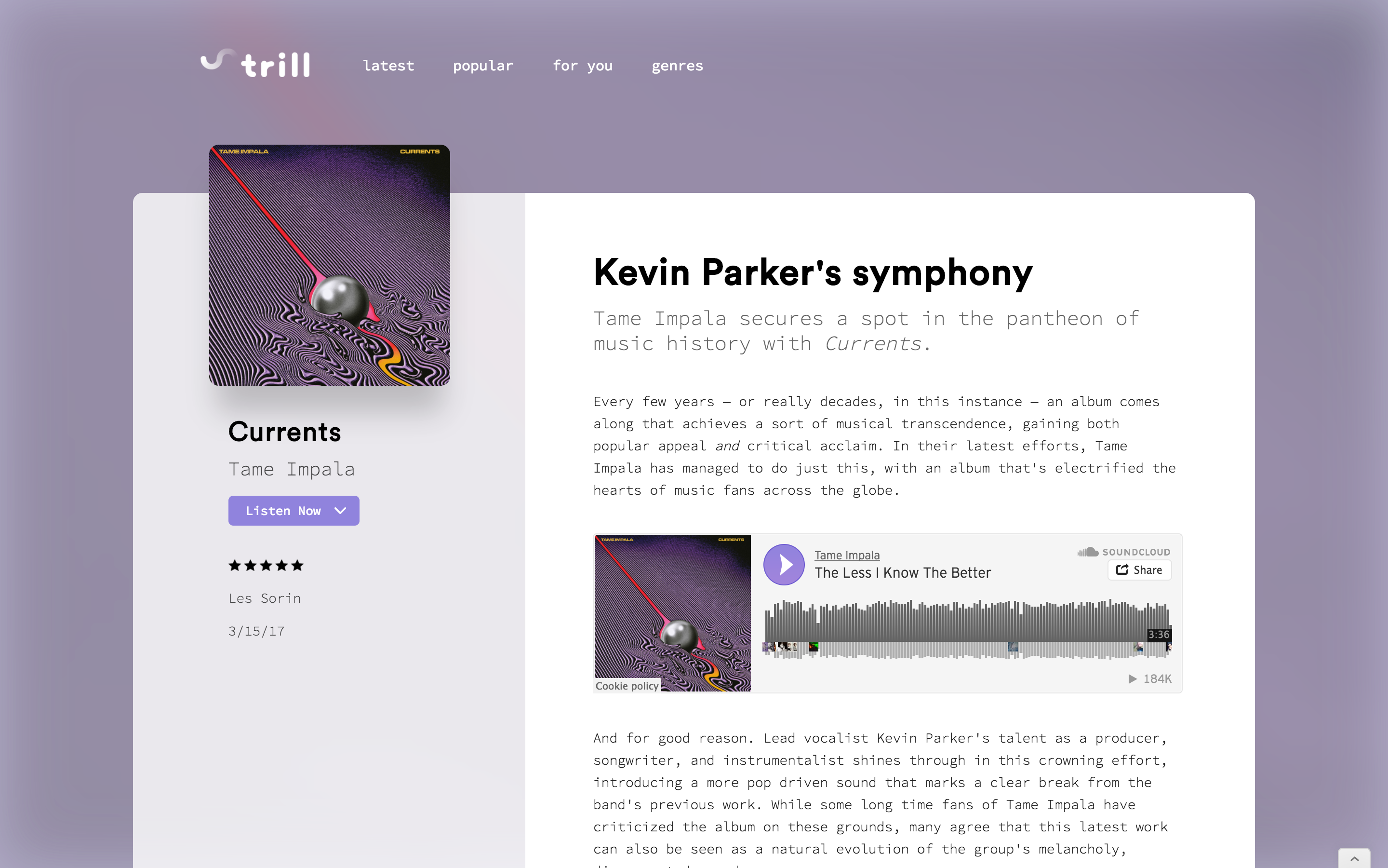 Example of dynamically populated SoundCloud embed.