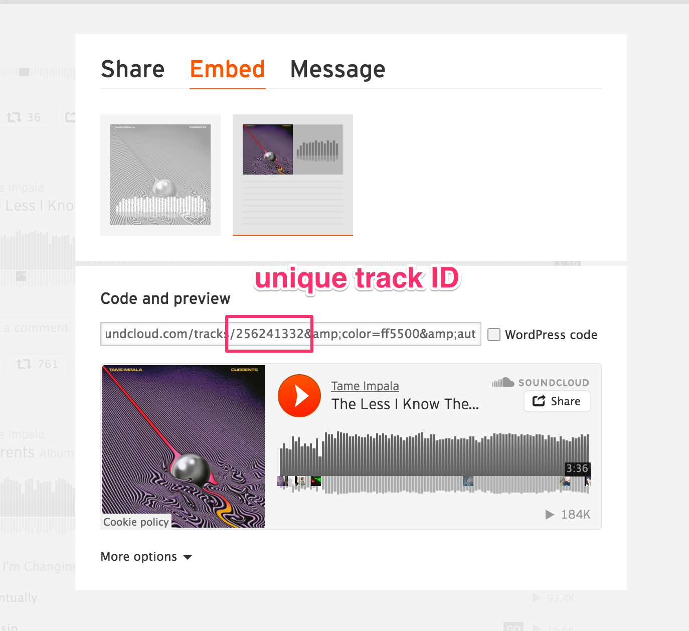 Pulling the embed code from SoundCloud.