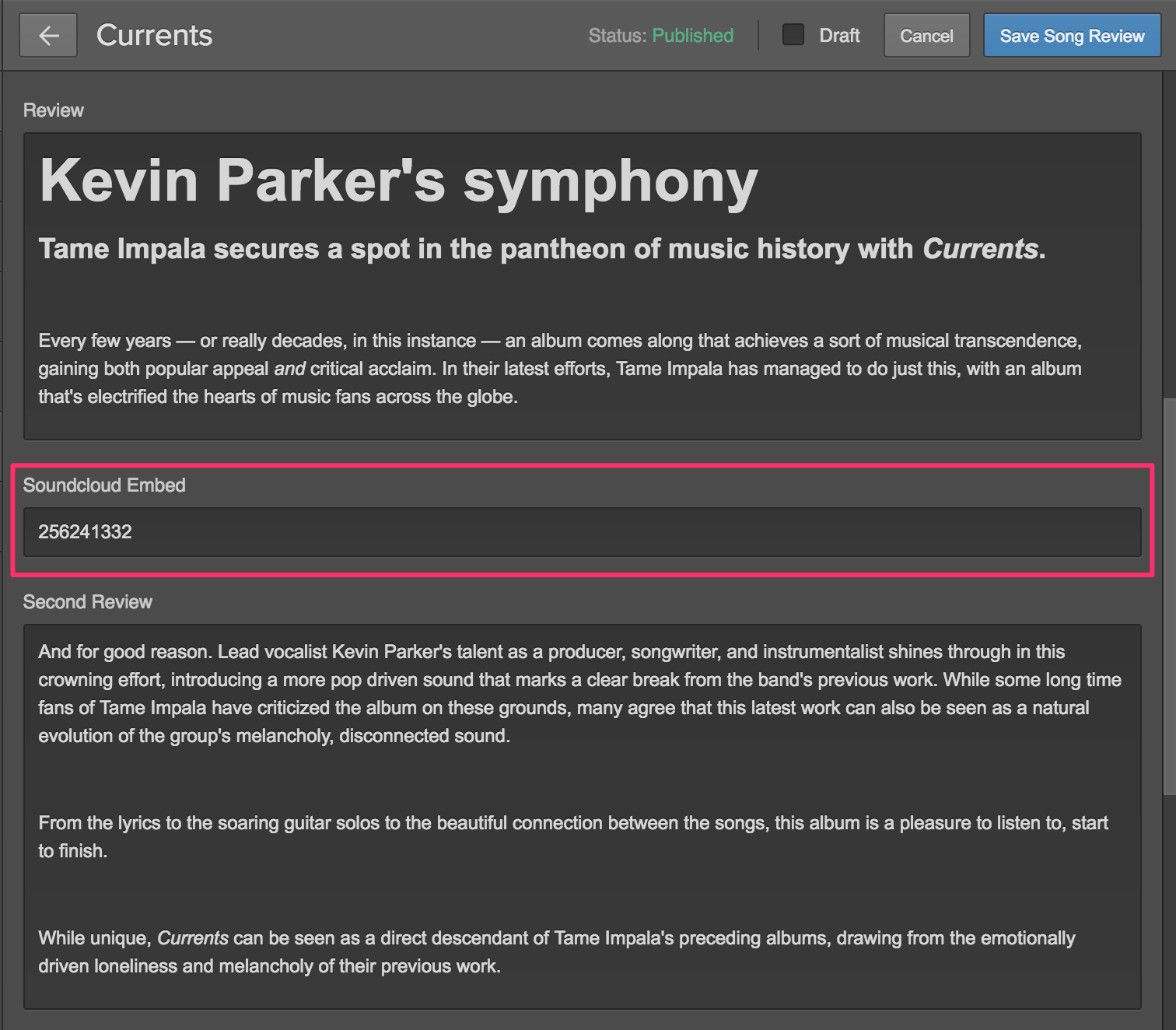 The Plain Text field we will use to pase the track ID.