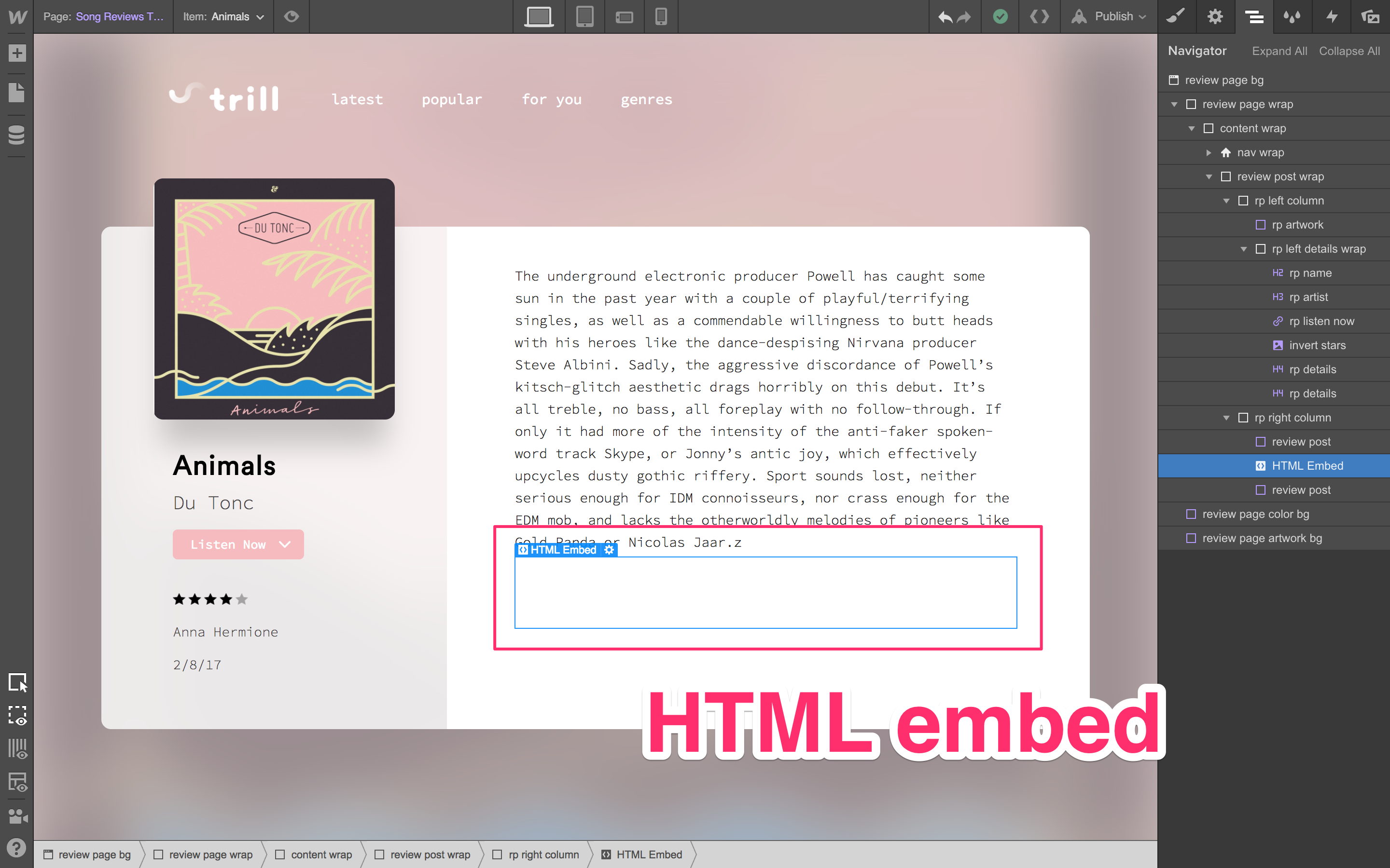 Add an empty HTML embed to your template page.