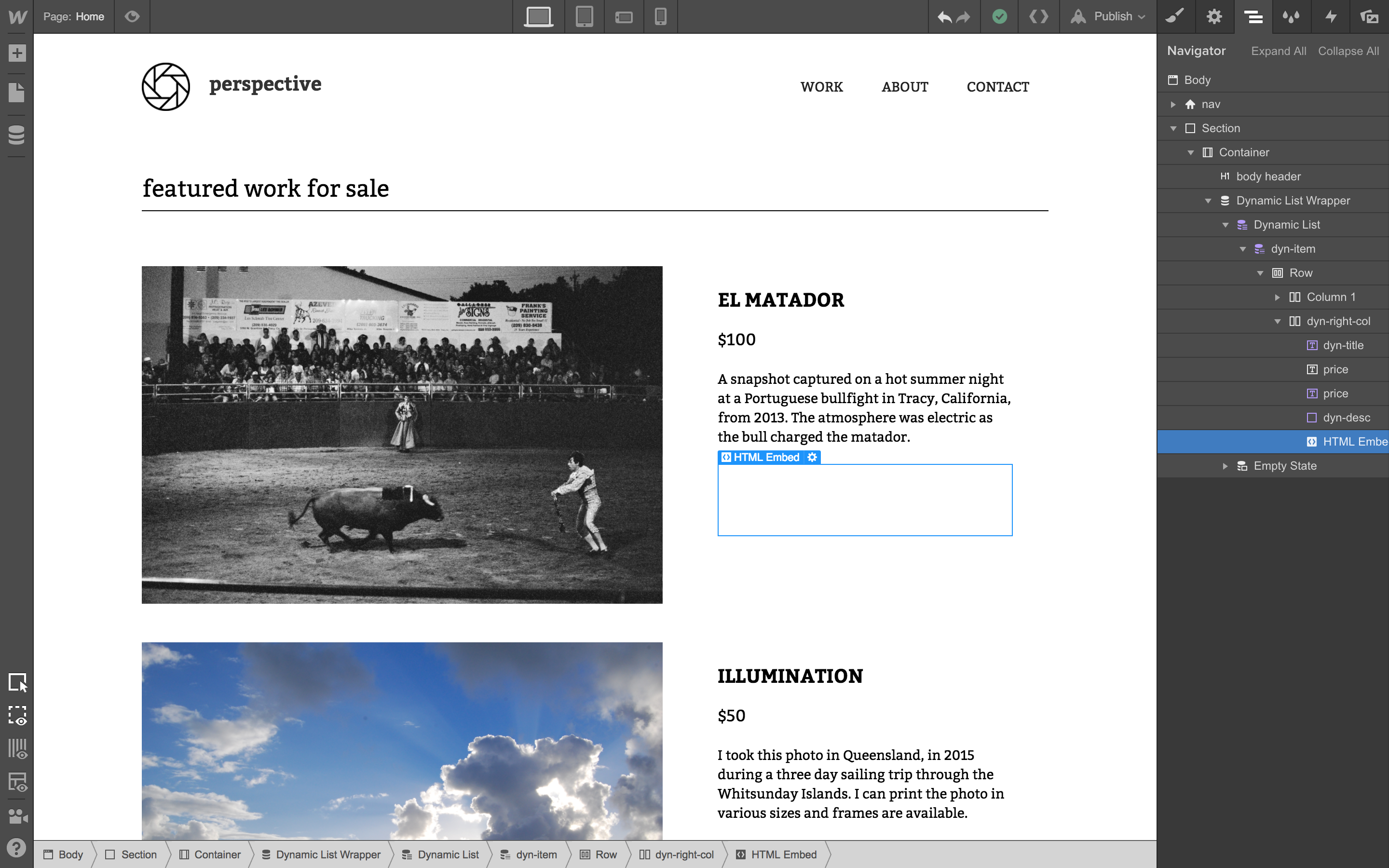 Add an HTML embed component to your site where you want the buy button to be.