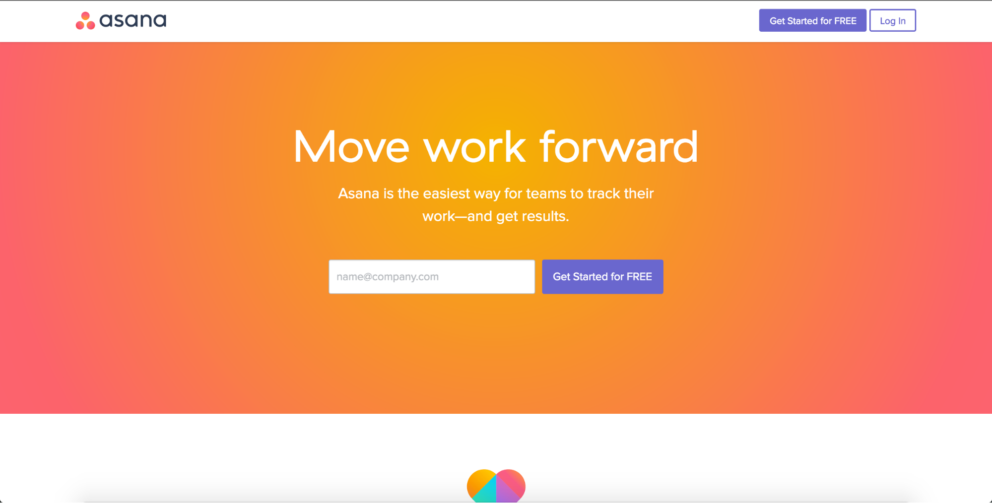 Asana's gradient-rich, saturated homepage
