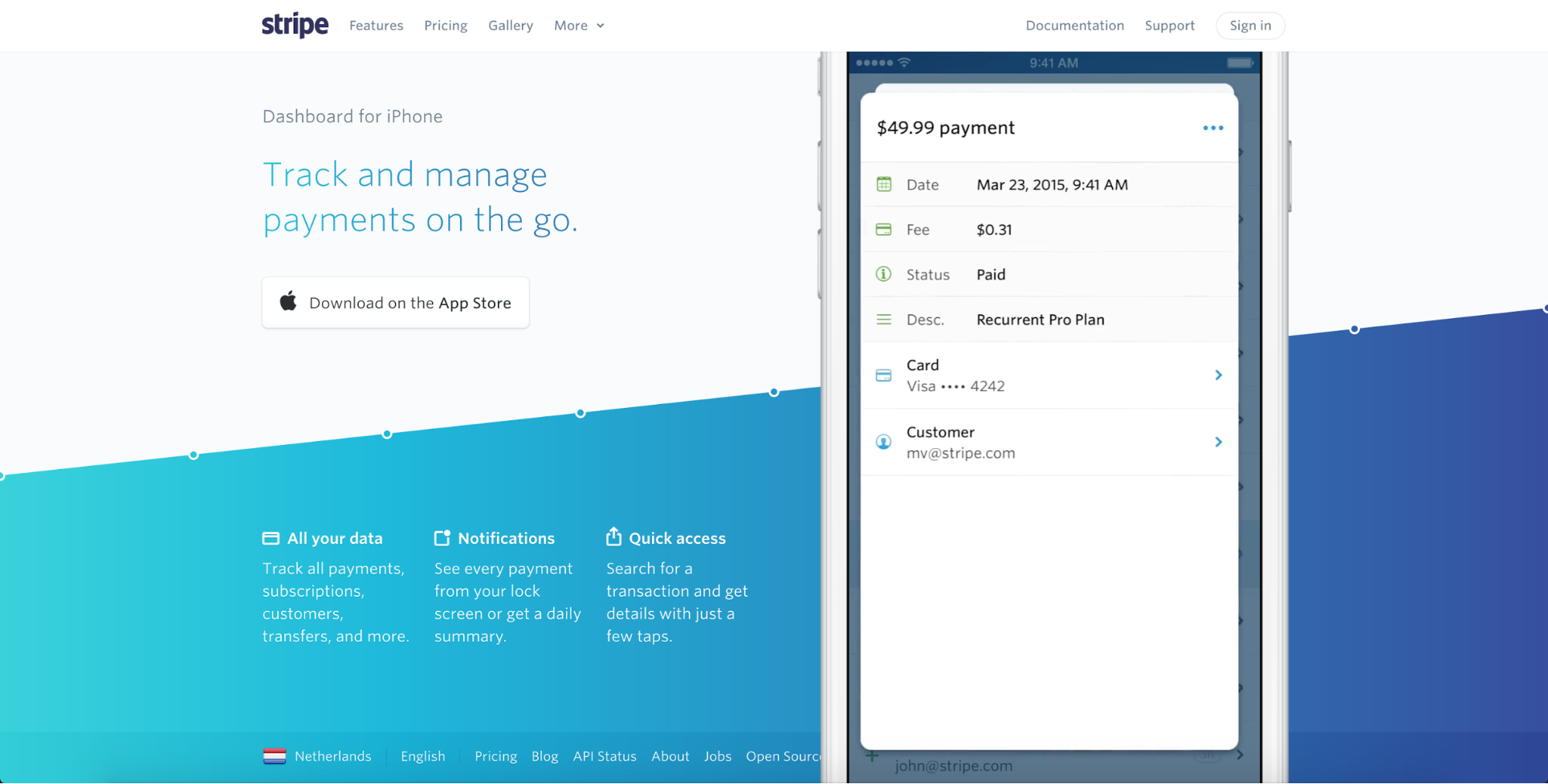 Stripe Dashboard for iPhone homepage