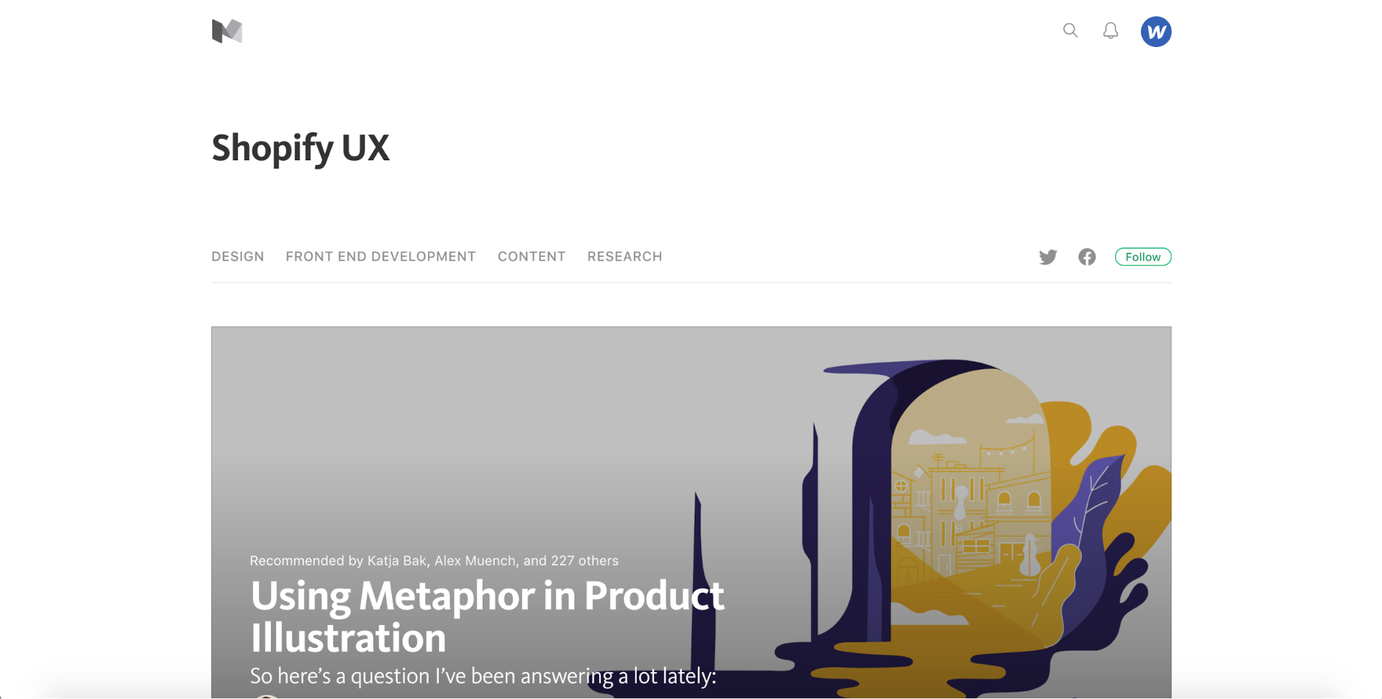 Shopify UX blog homepage