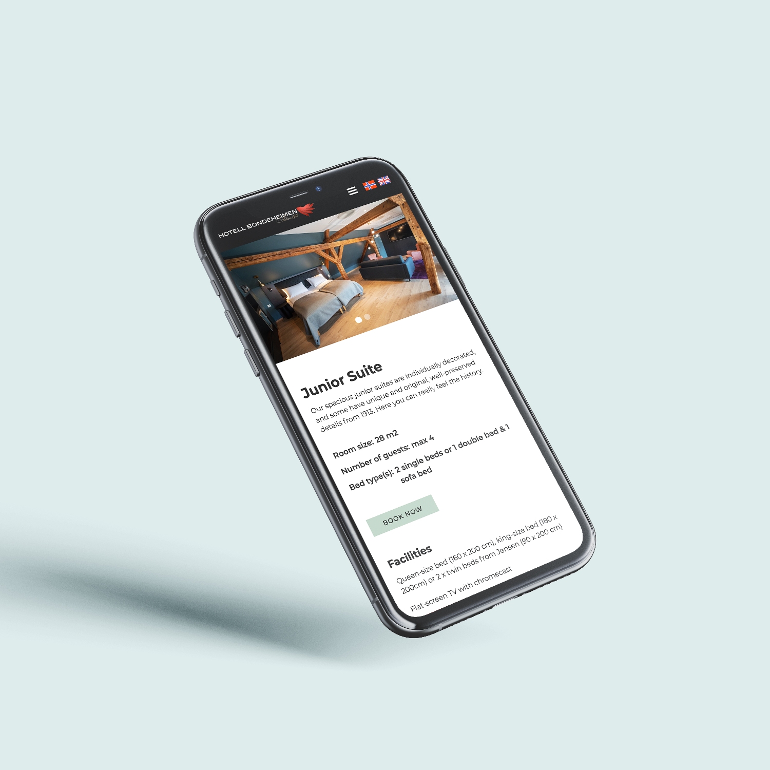 Mockup av nettsiden på mobil