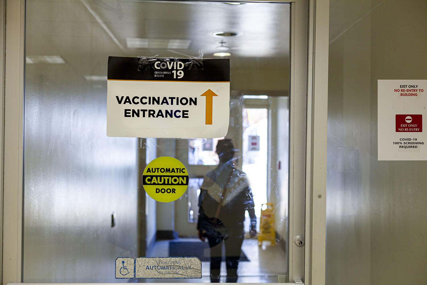 The entrance to a vaccination site for COVID-19.