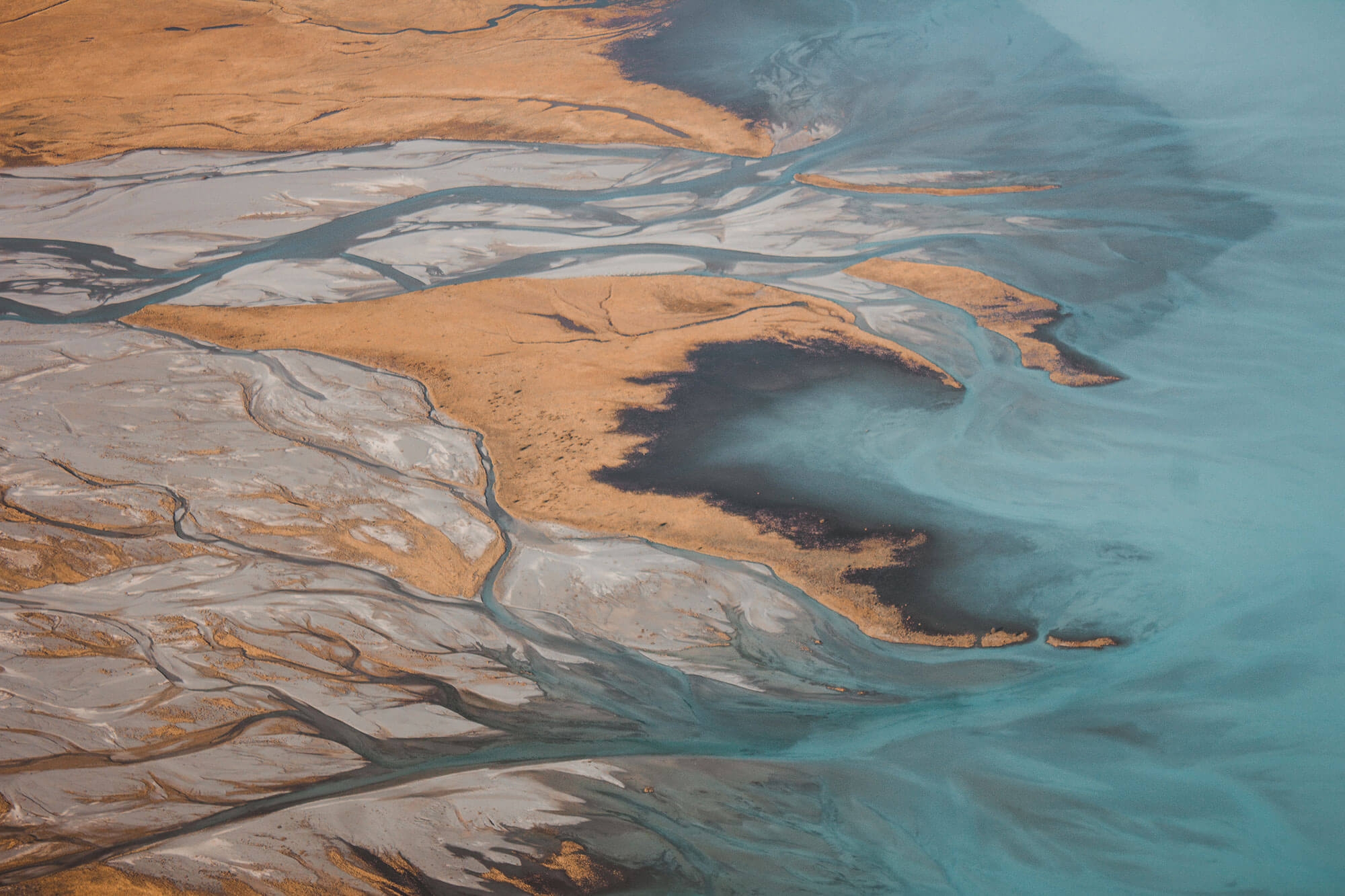 An aerial view of Lake Tekapo in New Zealand.