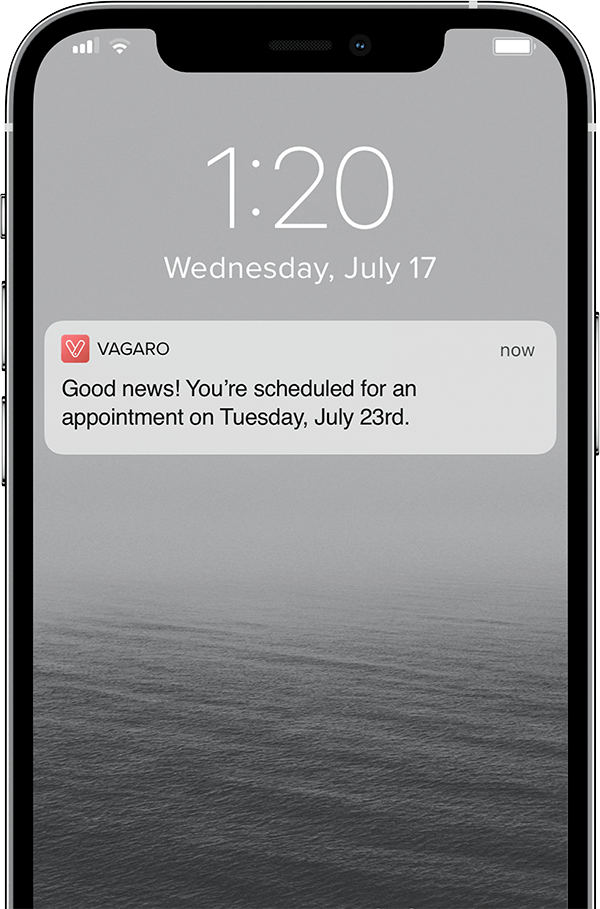 SMS reminder for upcoming yoga classes on a mobile app