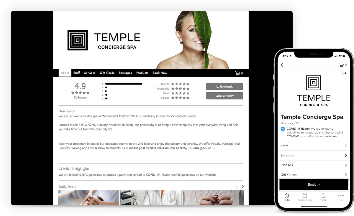 salon and spa website builder and branded app