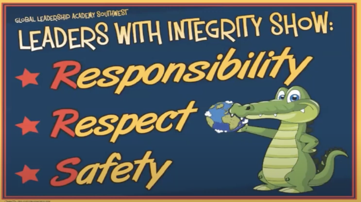 Globy the Gator behavior expectations posters in hallways and common areas