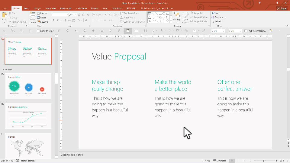 Animation showing how to change the color theme in ppt