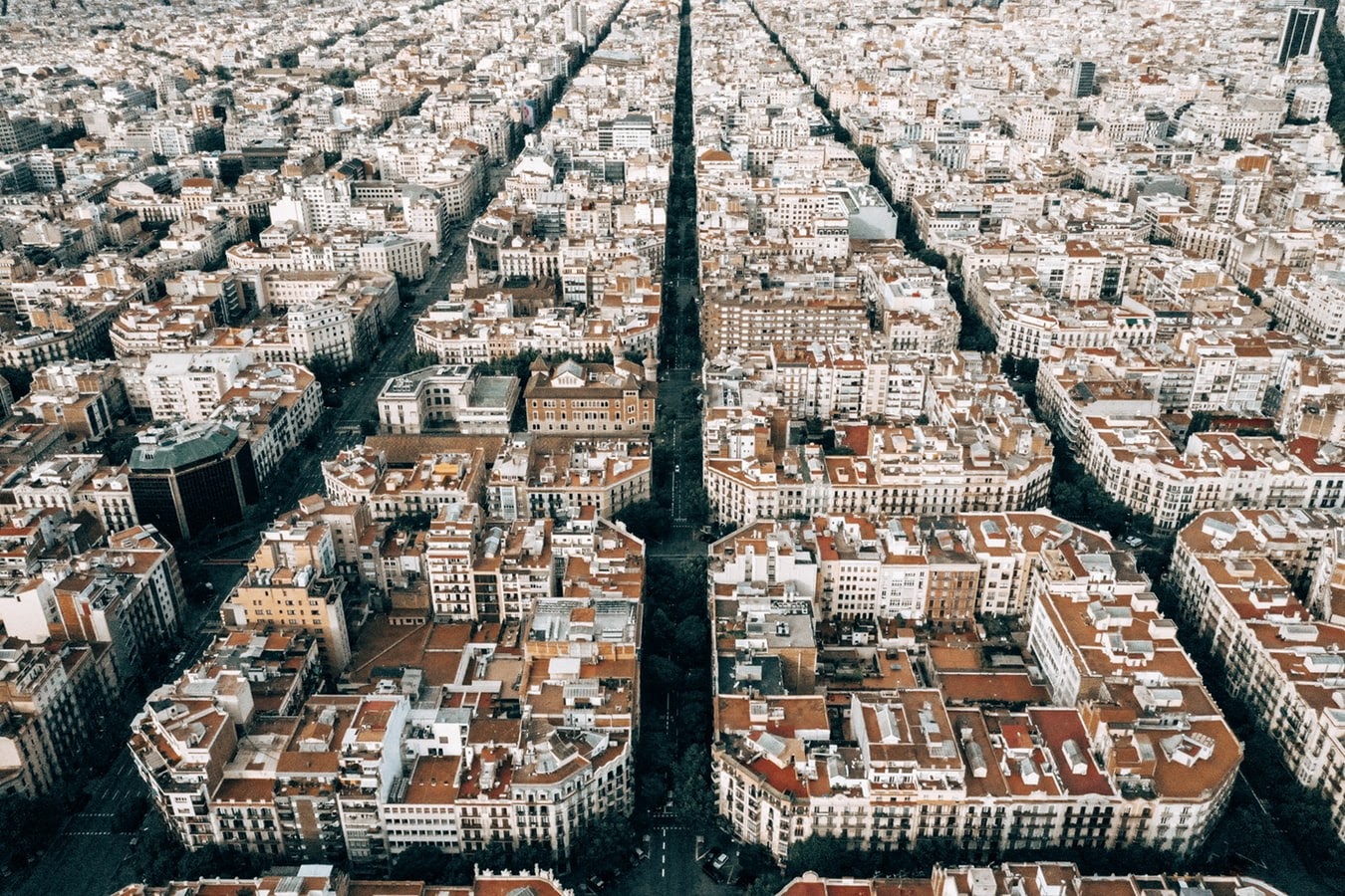 An aerial view of the buildings in Barcelona, Spain