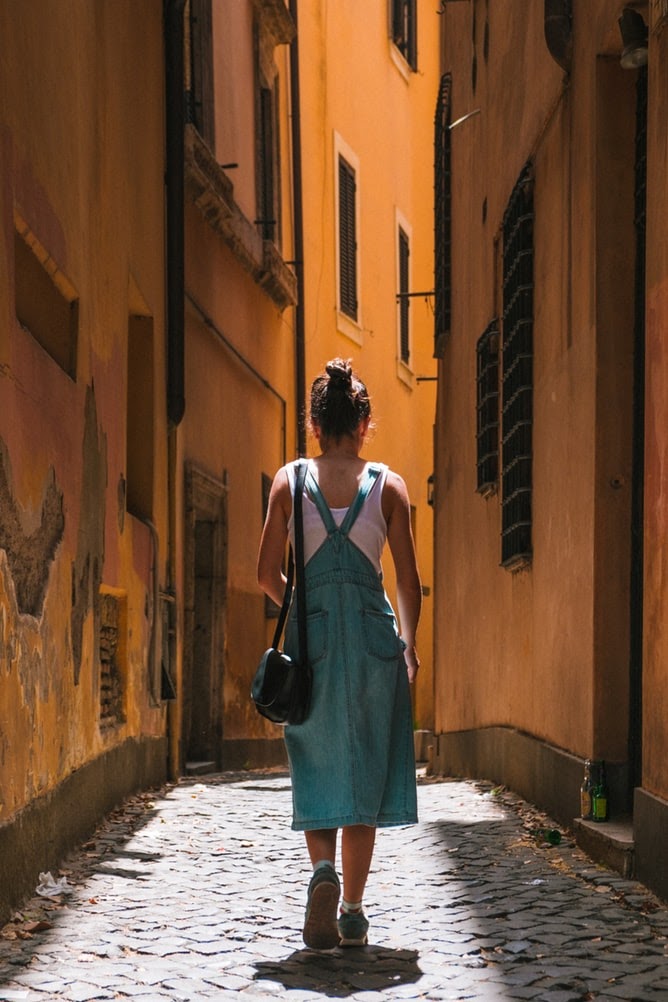 A woman walking through Spain with comfortable shoes