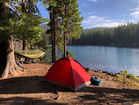 Camping near a lake in the northeastern United States