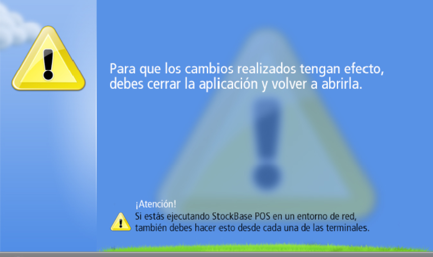 Ventana que solicita cerrar la aplicación para guardar los cambios en configuración