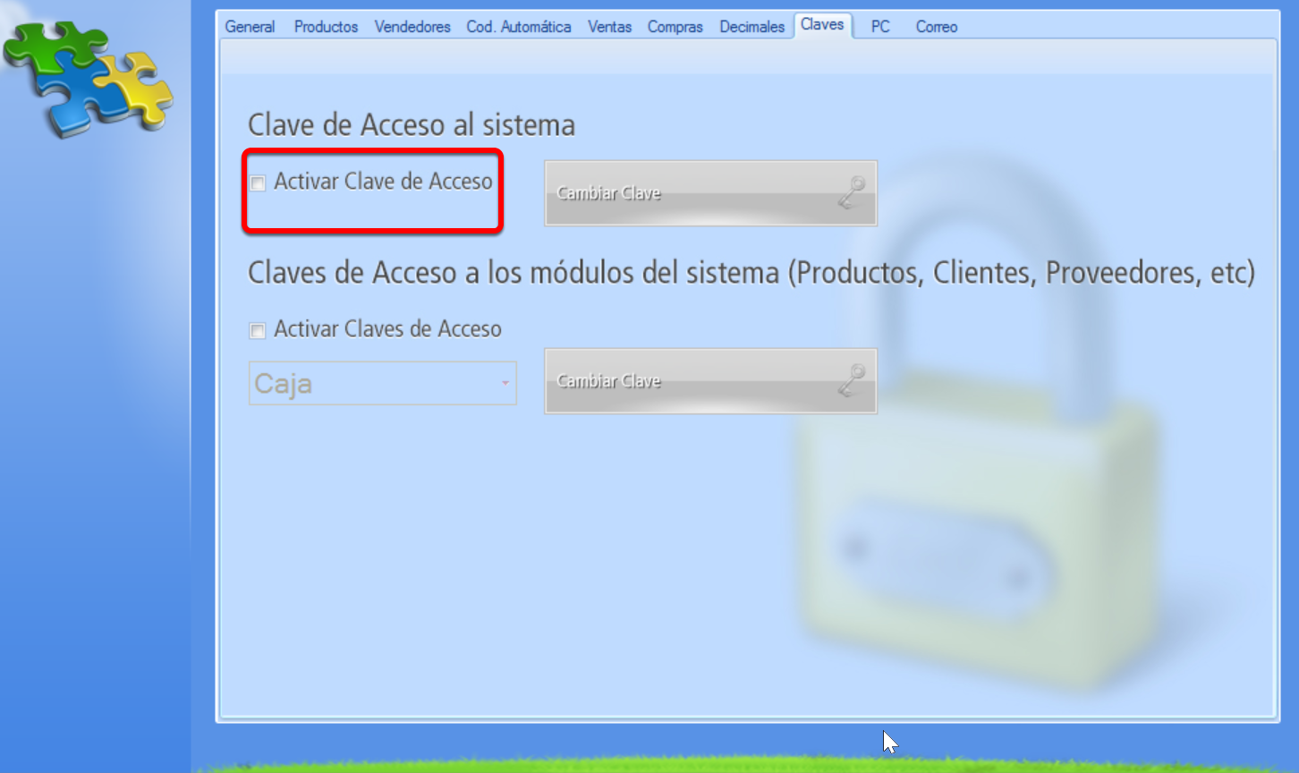 Activar el acceso a la aplicación mediante contraseña