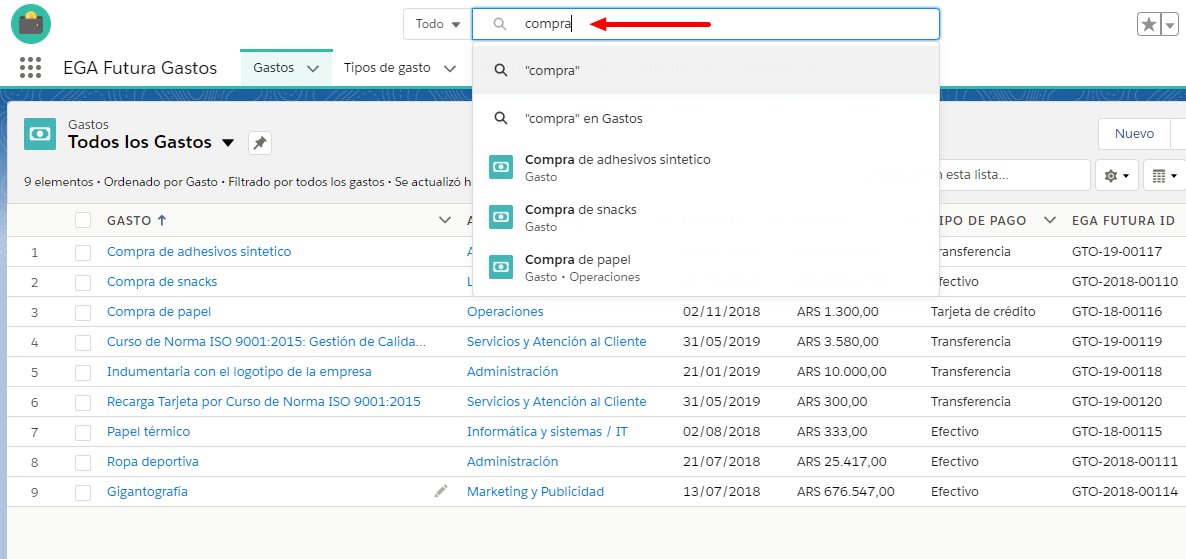 La busqueda es dinamica en el buscador generale la plataforma