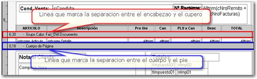 Secciones del comprobante