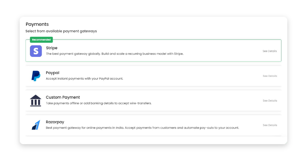 Enable payments to complete setting up your booking system