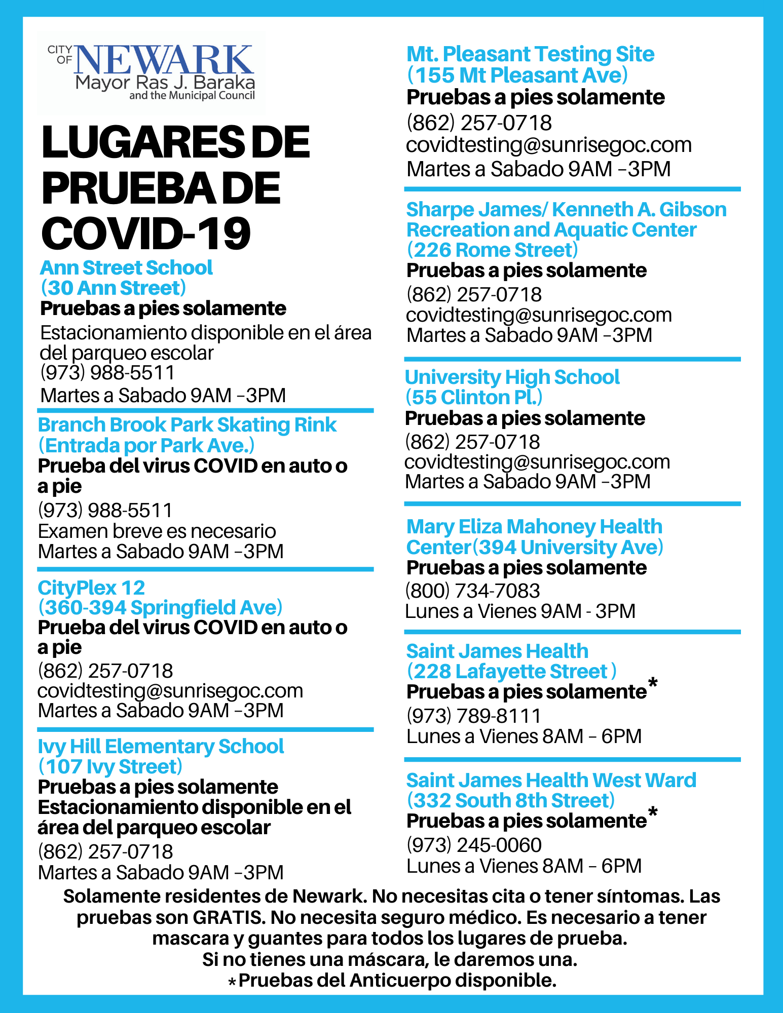 News Covid 19 Testing Sites For Newark Residents