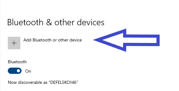 Screenshot of PC showing "Add Bluetooth or other device" settings option