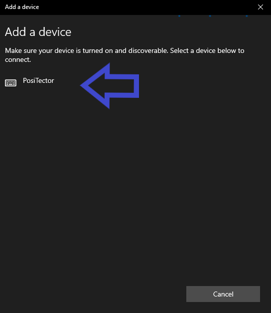 Screenshot from a PC showing the PosiTector listed as a device to be added