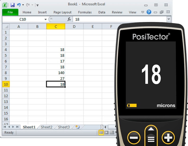 Image showing keyboard streaming. The reading on the gage screen matches the most recent on the Excel document behind it.