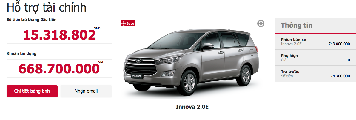hỗ trợ tài chính xe innova