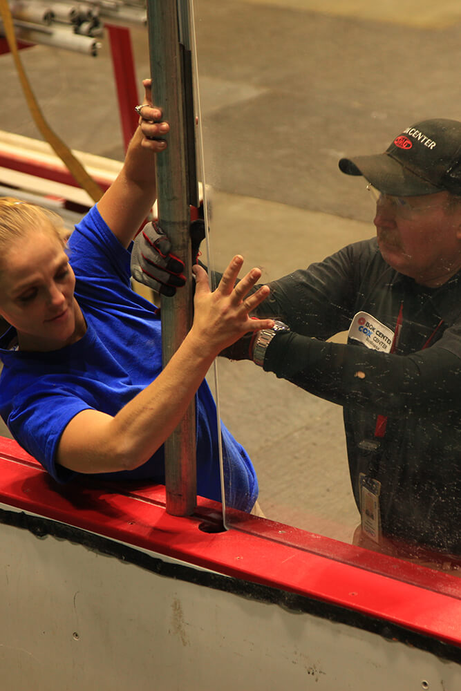 With an experienced group of employees that total about 20-25 during the busiest part of the changeover, the BOK Center's staff has the process down to a science. (Photo: Marc Rains)