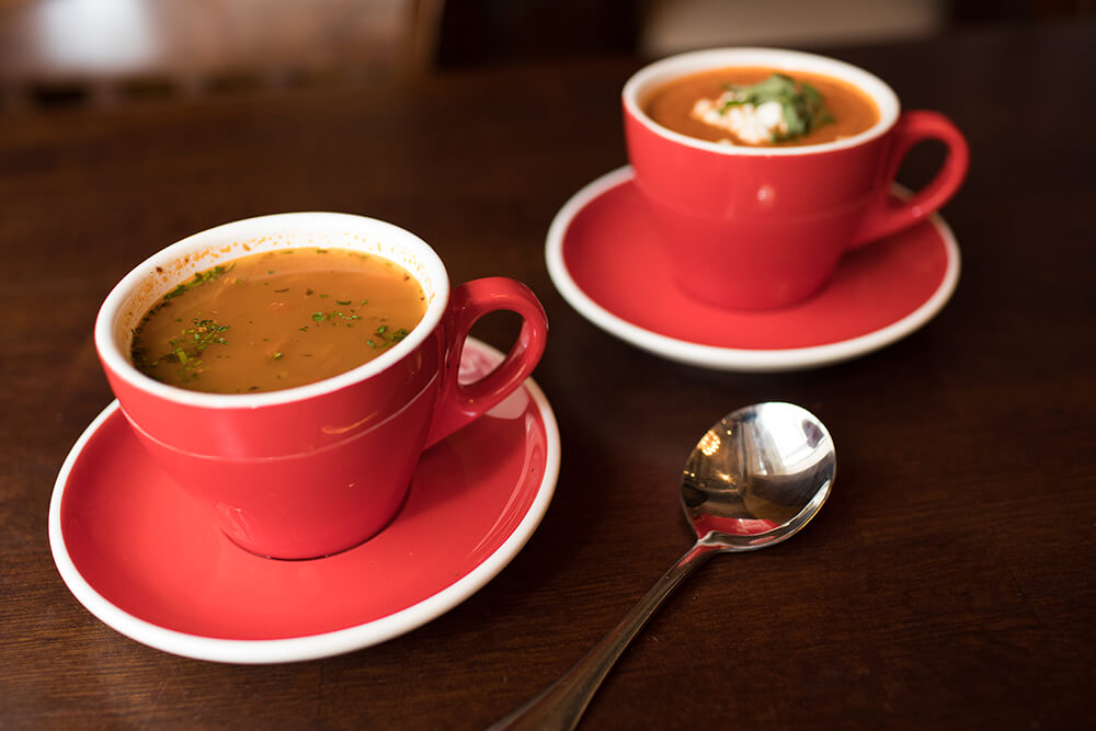 Tavolo’s Monday lunch special features its tomato bisque, made with goat cheese. For a traditional Italian soup, opt for the minestrone. (Photo: Valerie Grant)