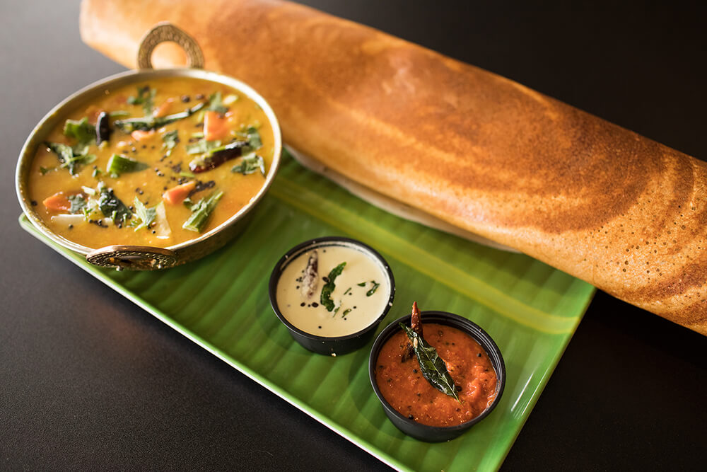 Dosa with Chutney and Sambar (Photo: Valerie Grant)