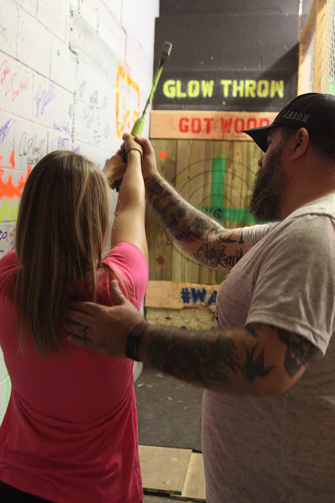 After watching the instructional safety videos the lounge has produced, you can grab an ax and practice your throwing abilities. (Photo: Marc Rains)