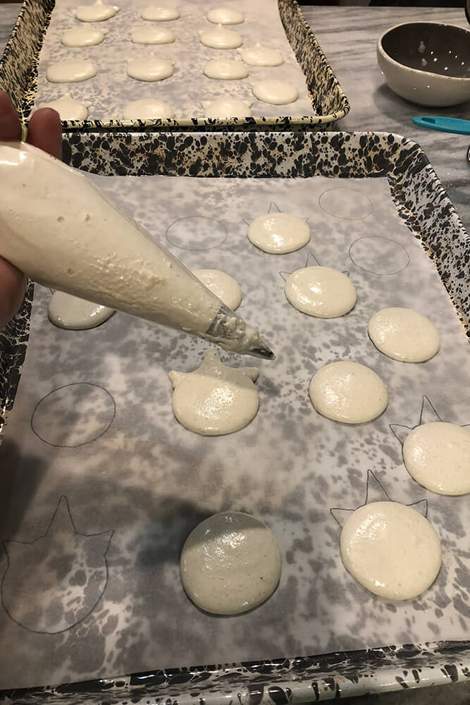 The first thing I did was trace a unicorn macaron template I printed from Google onto parchment paper. This is an essential step for these little guys because there’s no way I could have free-handed them.