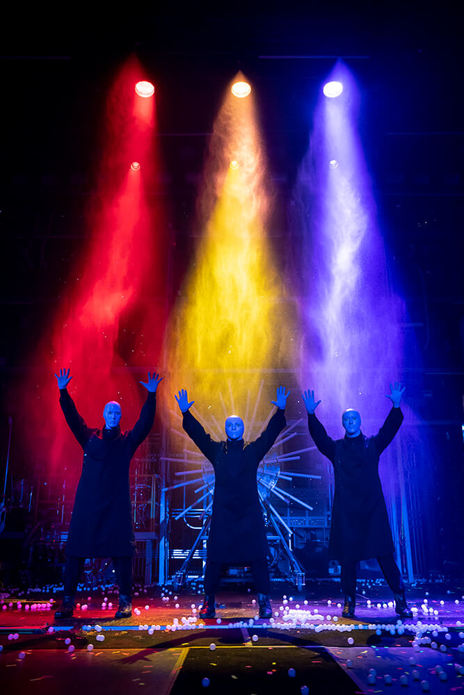 All three Blue Man members look the same, but each one has different tasks to achieve throughout the night.