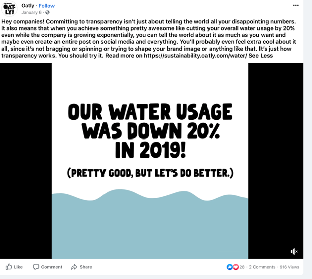 Facebook Oatly Wasser Reduktion