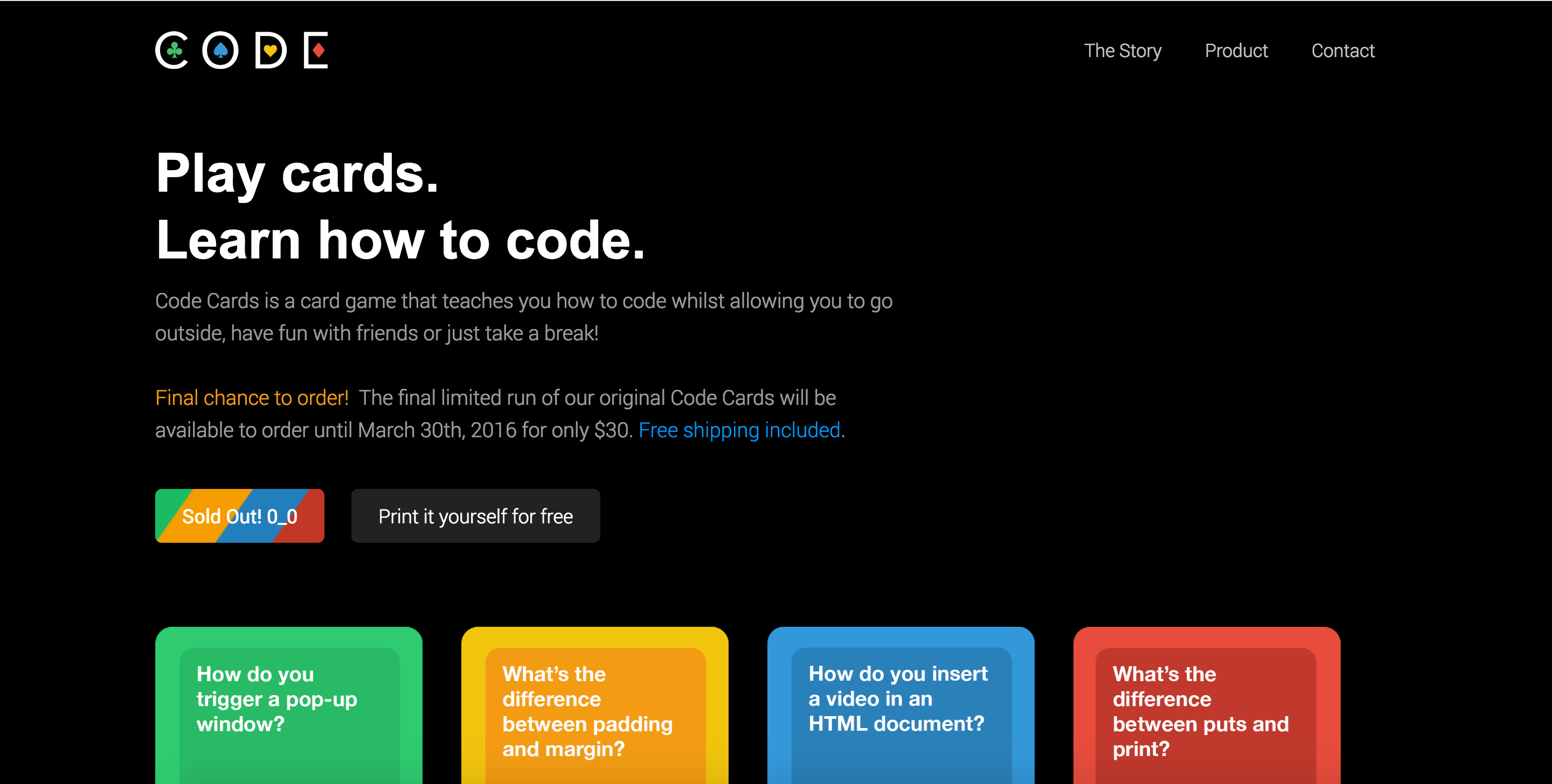 Code Cards website