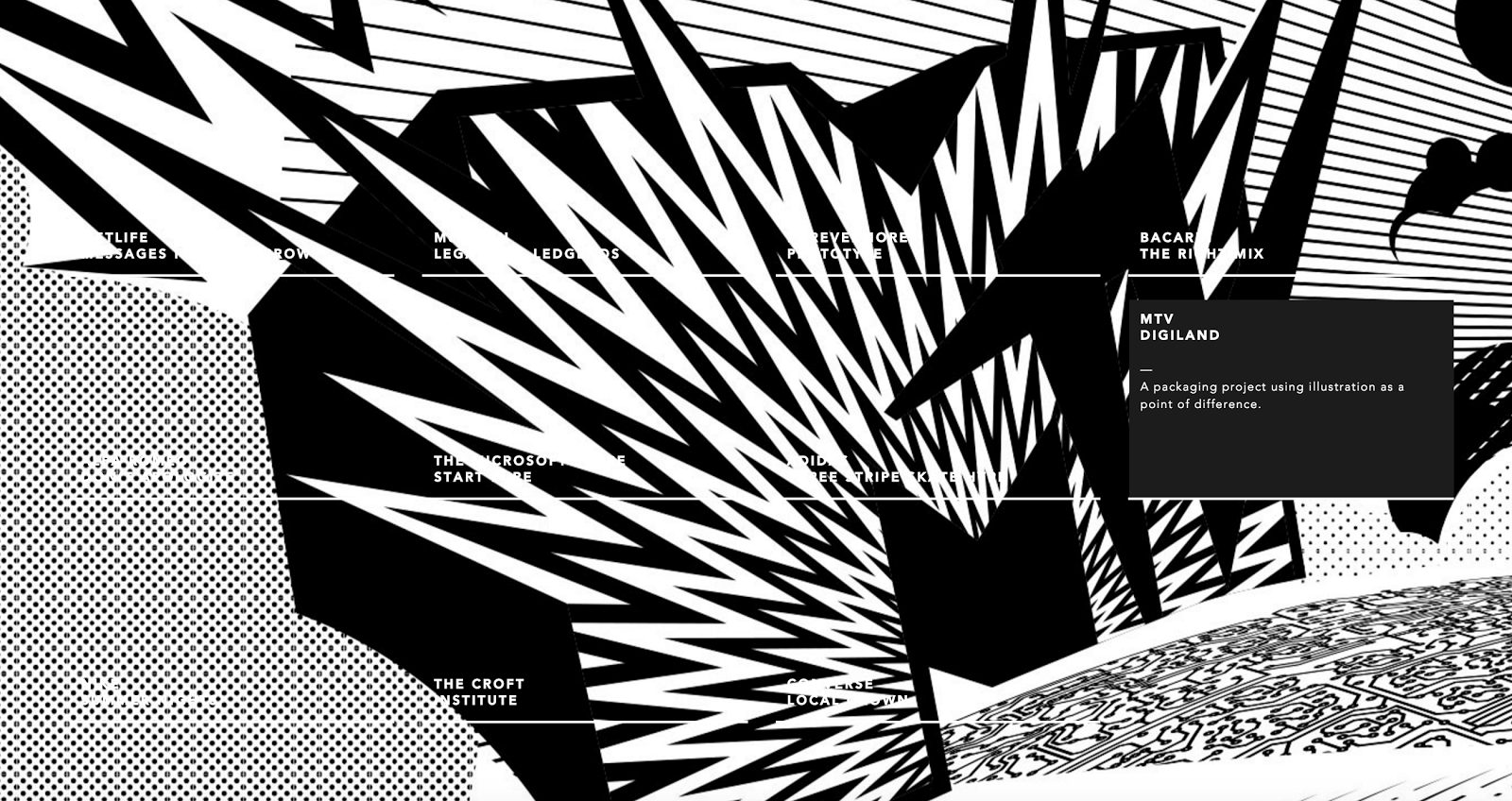 The on-hover interaction displays a full-screen background image