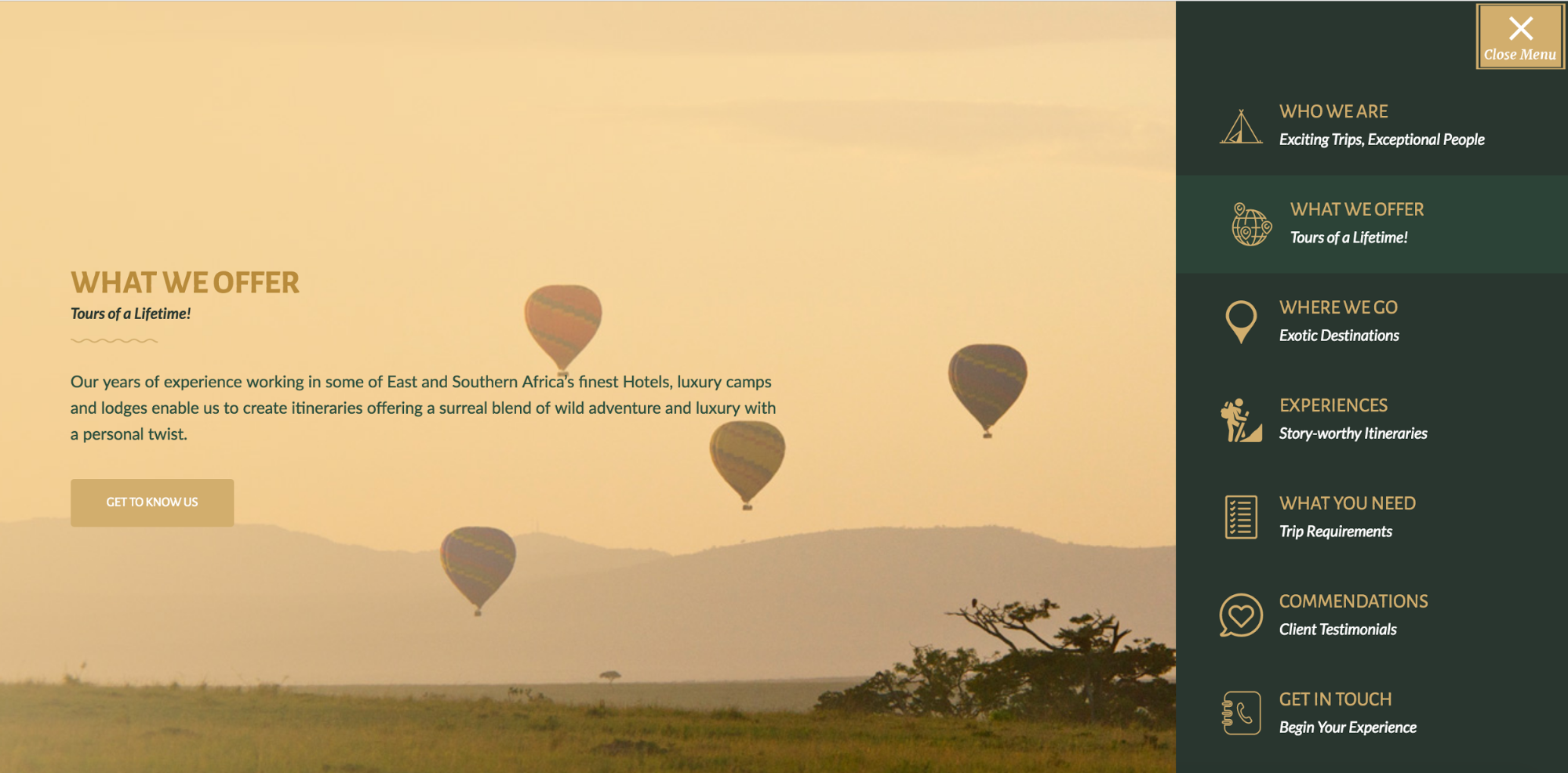 Endless Safaris' full-screen menu