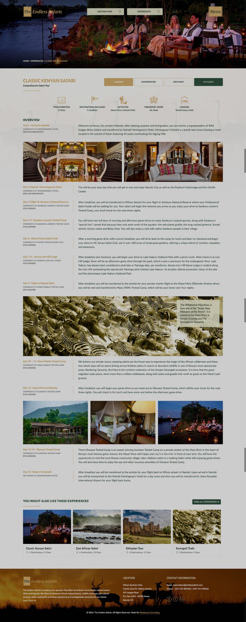 Endless Safaris' itinerary pages