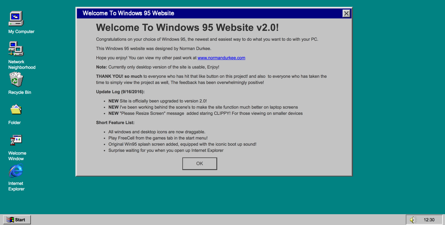 Windows 95 website homepage