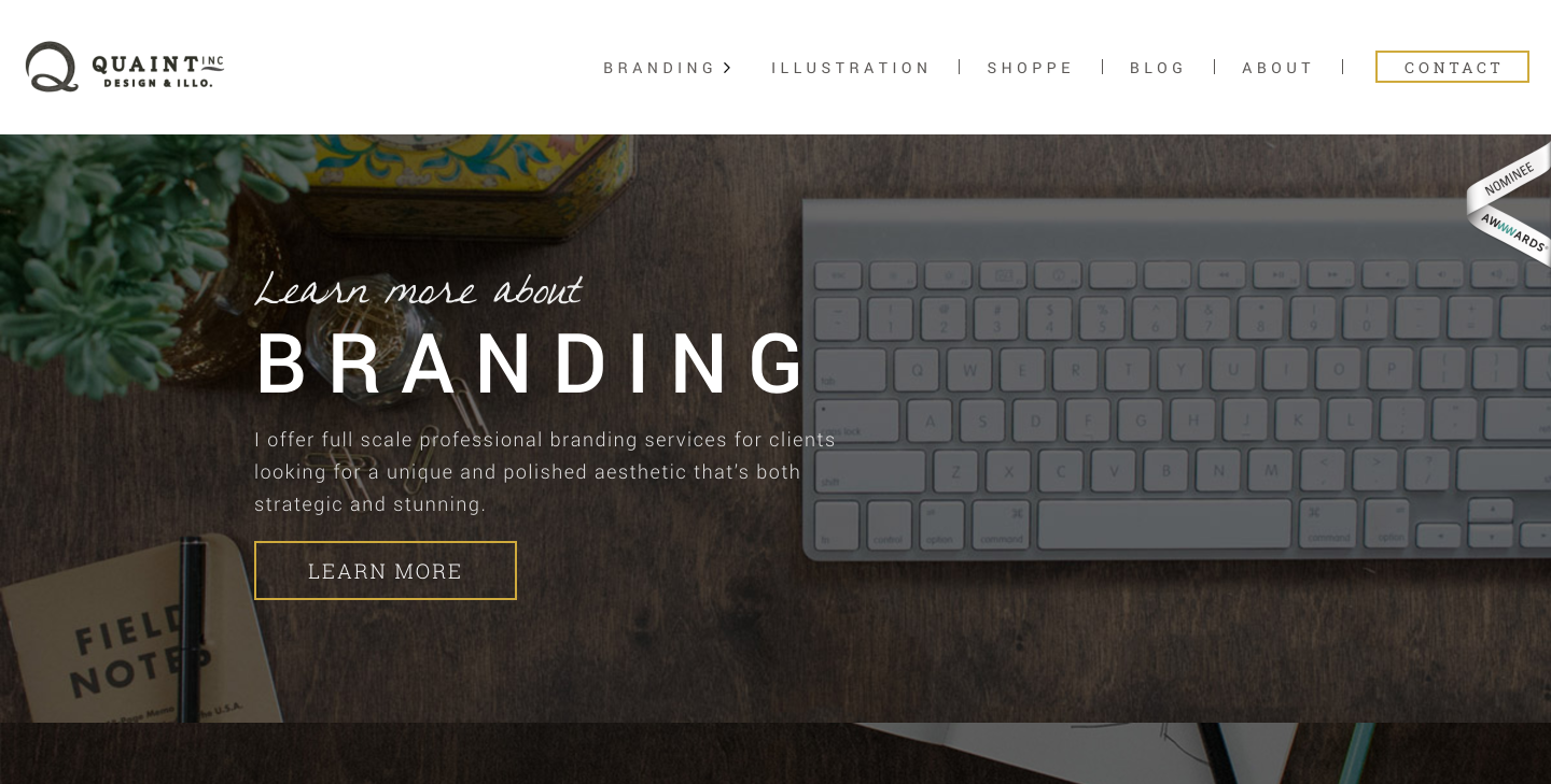 Quaint Inc. freelance portfolio website homepage
