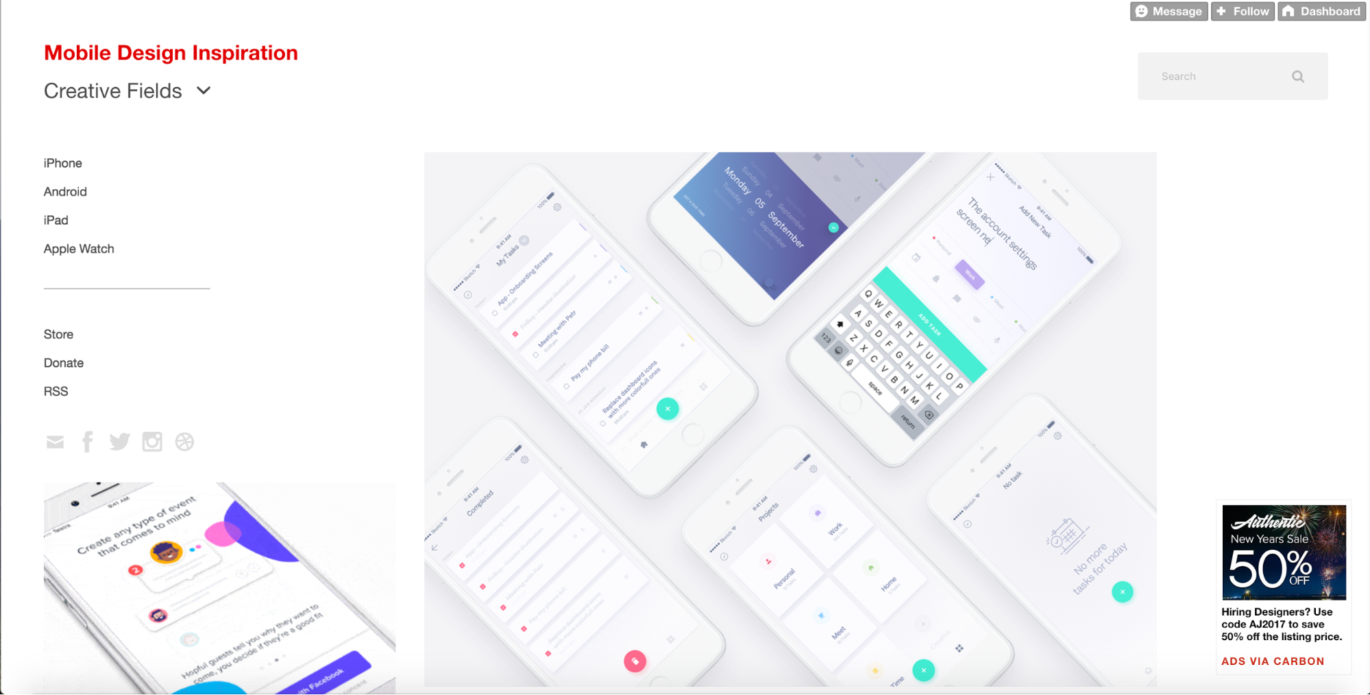 Mobile Design Inspiration homepage