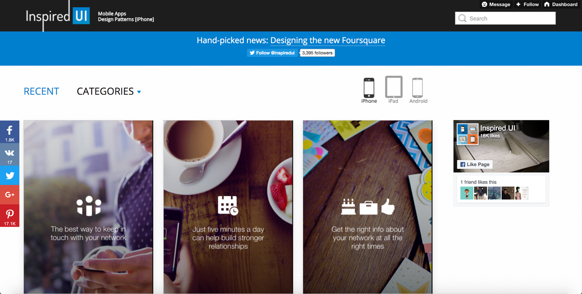 Inspired UI mobile design pattern site