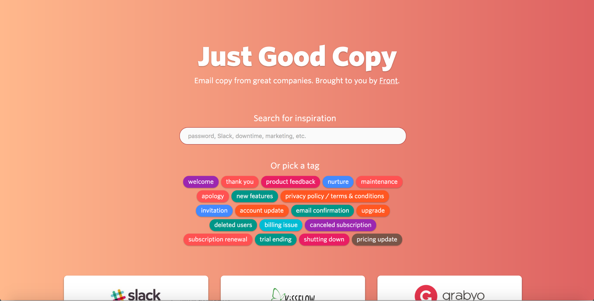 Just Good Copy email copywriting inspiration website