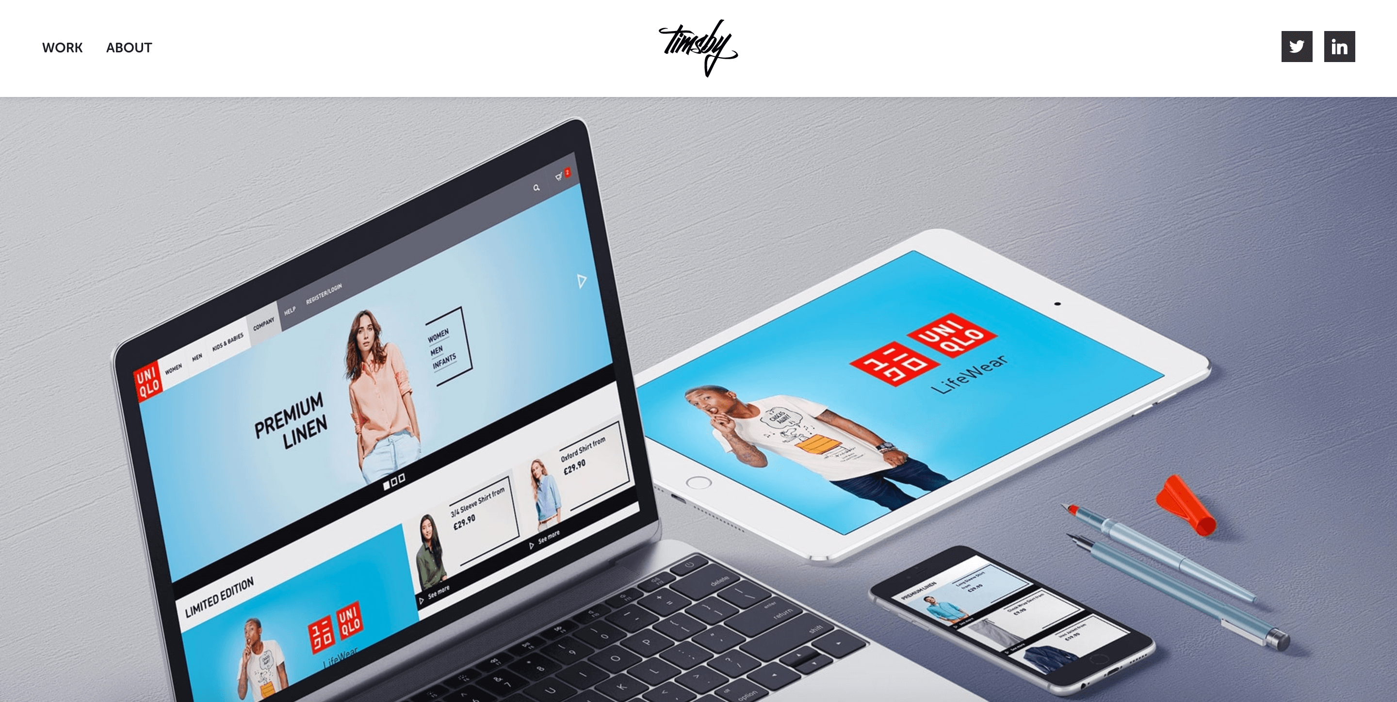 Device mockups of Timothy Noah's redesign concept for Uniqlo