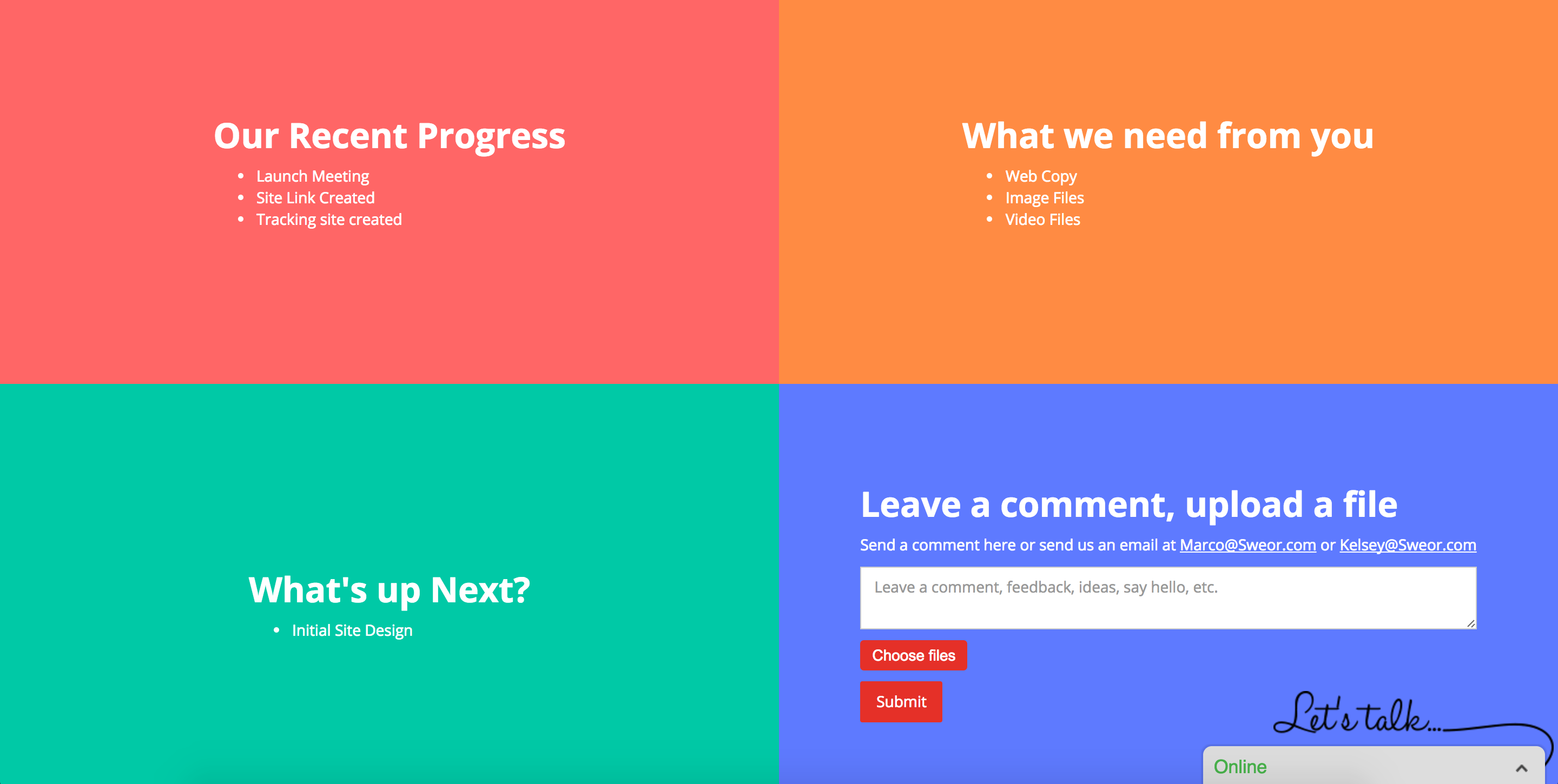 SWEOR's project management landing page for clients