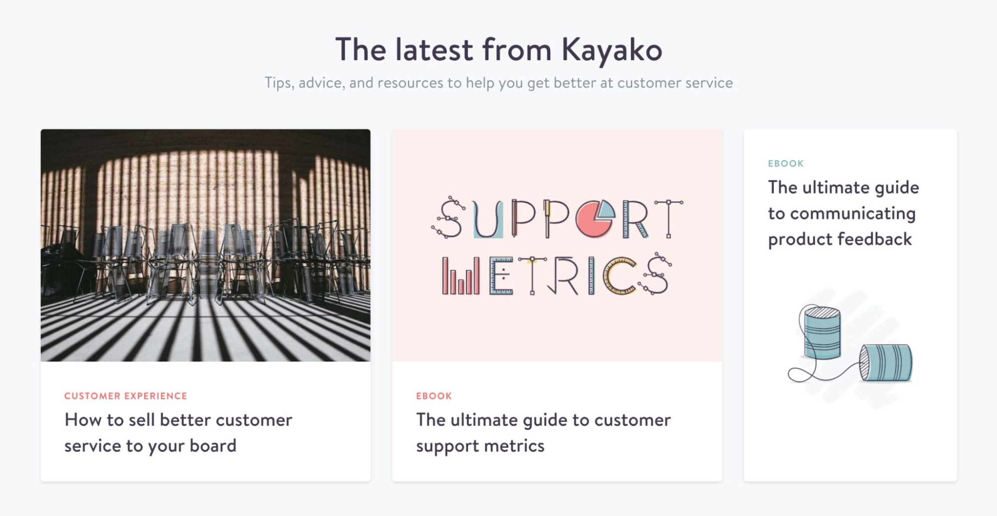 Kayako's landing page highlights recent content