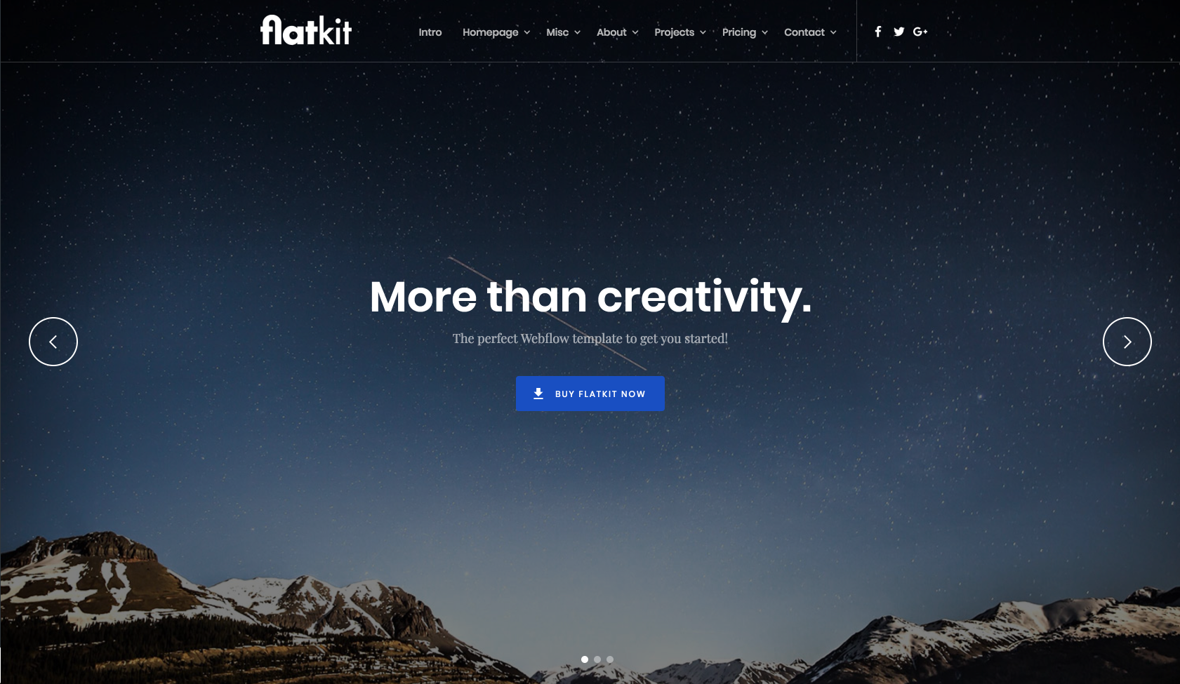 Homepage for a Webflow template called Flatkit.
