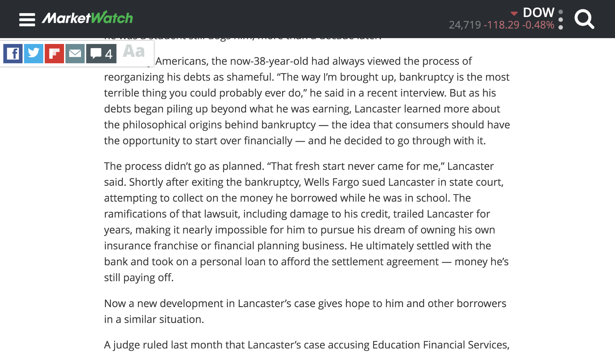 A blog post from MarketWatch zoomed 175%.
